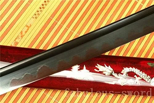 Vista 6 de GLW Espada 41' Damasco Plegado Arcilla Templado Negro Japonés Samurai Katana Espada Sharp