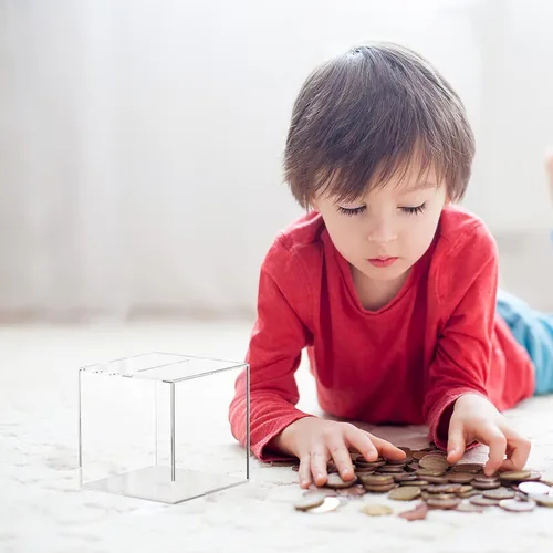 Vista 8 de Hucha de acrílico transparente compacto contenedor de monedas para uso diario para accesorios para el hogar y ahorros educativos