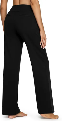 Vista 4 de G4Free Pantalones de pierna ancha para mujer, pantalones de vestir de yoga con bolsillos, cintura alta, pantalones deportivos casuales de trabajo