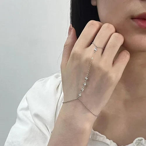 Vista 2 de Pulsera de plata de ley 925 para mujer, pulsera de mano para mujer, pulseras esclavas de 7 a 9 pulgadas ajustable