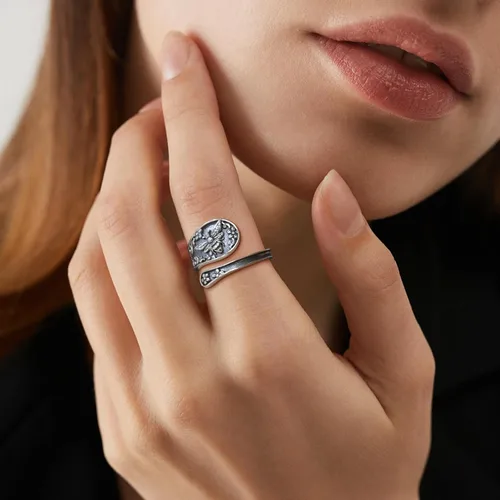 Vista 3 de 925-Sterling-Silver Adjustable Spoon Ring for Women - Vintage Bee Rings Animal Jewelry Birthday Christmas Gifts for Daughter Wife