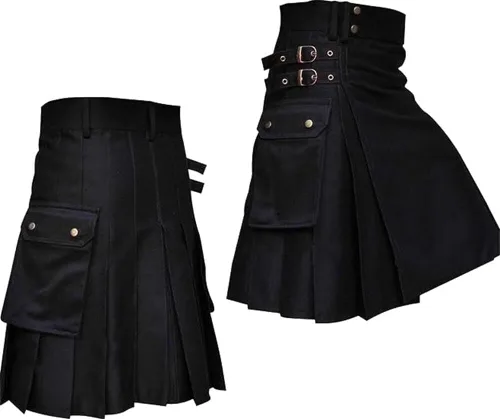 Vista 3 de Kilt_ Falda plisada de bolsillo sólido estilo escocés casual para hombre