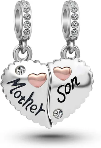 Vista 3 de Dijes de corazón a juego para madre, hijo, madre, hija, pareja, compatible con pulseras Pandora