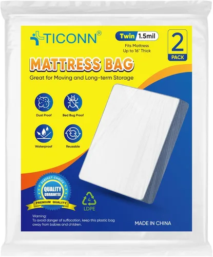 Vista 18 de TICONN 1 bolsa de colchón de plástico para almacenamiento de mudanzas, funda protectora de colchón impermeable, suministros de mudanza de colchones