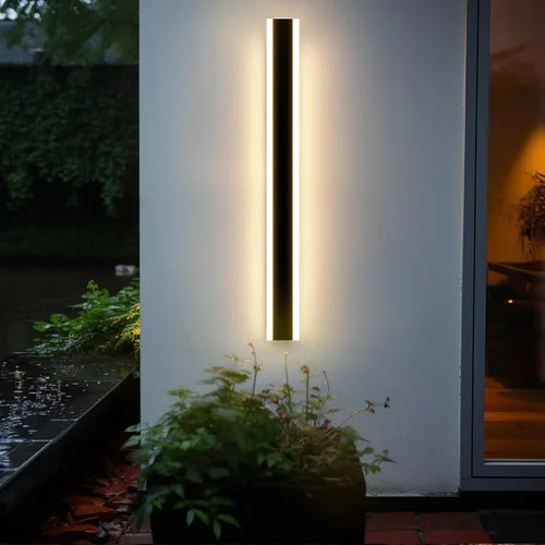 Vista 11 de Lámpara de pared para exteriores, moderna lámpara de pared LED larga, color negro, IP65, impermeable, 12 W, 3000 K, luces de pared rectangulares