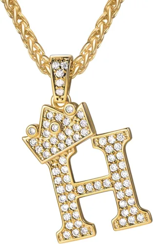 Vista 75 de U7 Crown Initial Number Necklace for Men Women A-Z Letter Pendant Chain a. Oro