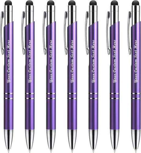 Vista 8 de Bolígrafos personalizados con lápiz capacitivo, bolígrafos metálicos personalizados con nombre impreso con tinta negra, grabado con logotipo