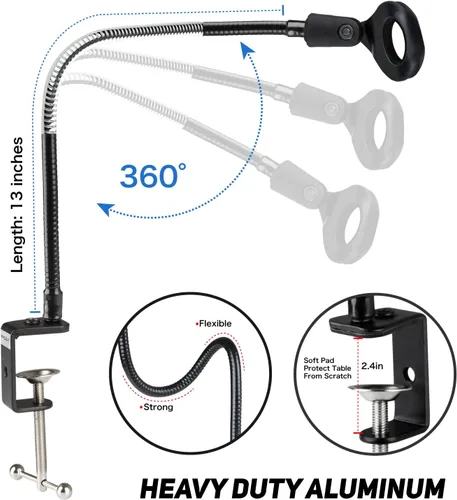 Vista 7 de Soporte de micrófono de escritorio de 13 pulgadas flexible con cuello de cisne para micrófono, soporte universal para micrófono/teléfono