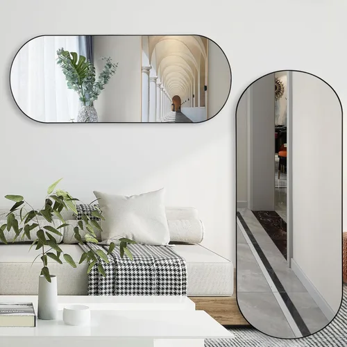 Vista 6 de ZHUNFA - Espejo de pie en forma de arco de longitud completa, espejo de piso ovalado de longitud completa, espejo de pared grande con arco superior