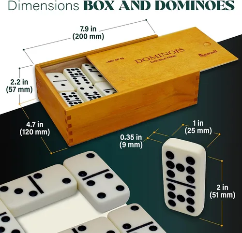 Vista 3 de Juego de dominó doble 9 – Juego de dominó para adultos y niños a partir de 8 años – Juego de dominó doble nueve, juegos de mesa clásicos – Juego