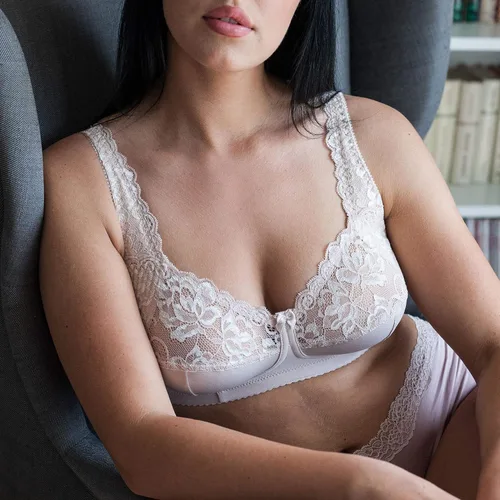 Vista 3 de frugue Sujetador reductor de encaje sin varillas para mujer, talla grande