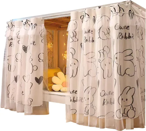 Vista 11 de Cortinas de gasa bonitas genéricas para litera con dosel de cama con encaje, 2 paneles, aguacate