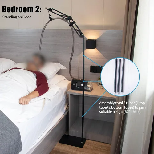 Vista 2 de Soporte de tubo de manguera CPAP, gancho de abrazadera para levantador, kit de almacenamiento de mesita de noche, estructura de metal, fuerte, 5.6