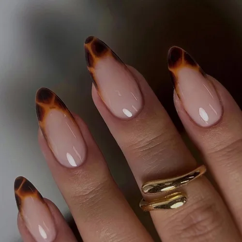 Vista 9 de MISUD Uñas a presión – Uñas con pegamento de almendras medianas con cromo, diseño de punta francesa acrílica, 24 piezas