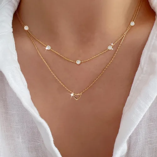 Vista 2 de Poxtex Collar con colgante de corazón en capas para mujer