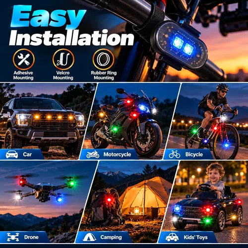 Vista 6 de 6 luces estroboscópicas LED inalámbricas con control remoto, 8 colores recargables, luces LED anticolisión, luces de advertencia de emergencia