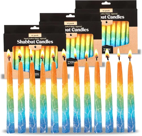 Vista 4 de Zion Judaica Shabat - Paquete de 12 velas cónicas navideñas de 5.5 pulgadas hechas a mano, paquete decorativo para celebración, decoración