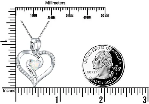 Vista 7 de Collar de corazón de ópalo para mujeres y niñas, joyería de plata de ley 925, colgante de medallón grabado con texto en inglés "I Love You", regalos