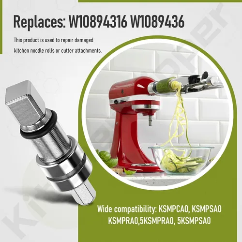 Vista 5 de Acoplador de eje de corte para pasta compatible con batidora de pie Kitchen-Aid – Para rodillo de pasta serie KSMP y cortador de reparación