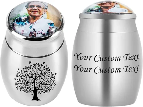 Vista 19 de Bivei Urnas pequeñas para cenizas humanas, urna personalizada de recuerdo con foto y texto para hombres y mujeres, mini urnas para adultos