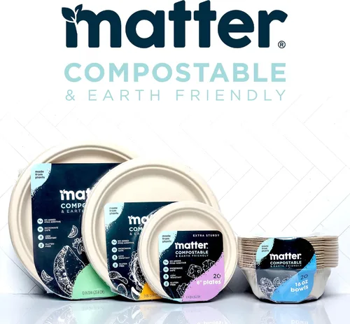 Vista 7 de Matter Platos de fibra compostables prémium de 6 pulgadas, paquete de 150, platos desechables biodegradables ecológicos resistentes para aperitivos