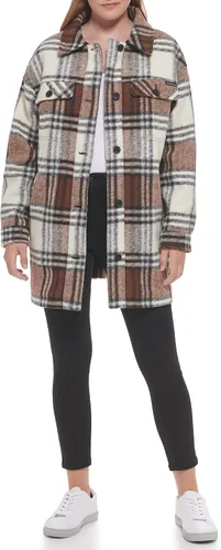Vista 2 de Calvin Klein Chaqueta tipo camisa a cuadros para mujer con babero de forro polar desmontable