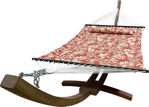 Vista 8 de Soporte para hamaca de arco de madera tratada al agua de 14 pies + cama hamaca premium acolchada, doblemente acolchada. Cama para 2 personas. Beige