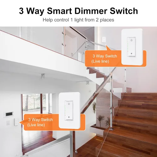 Vista 2 de Milfra Interruptor de atenuación inteligente, compatible con Alexa y Google Assistant, interruptor WiFi para luces LED, necesita cable neutro, Wi-Fi