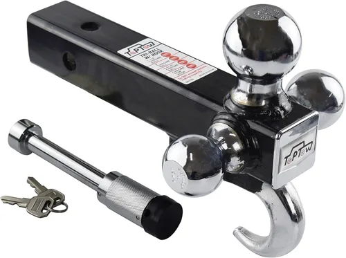 Vista 7 de TOPTOW Enganche de remolque de montaje de tres bolas con gancho, bolas negras, con cerradura, se adapta a receptor de 2 pulgadas