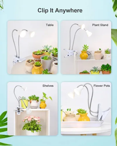 Vista 4 de Luces de cultivo para plantas de interior, luz de crecimiento de espectro completo con LED rojo blanco cálido, luz de planta de clip de doble