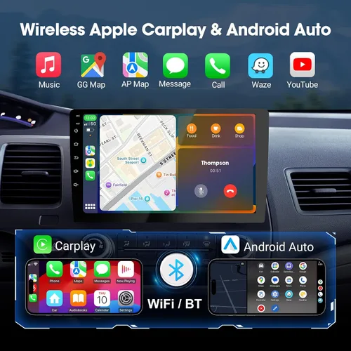 Vista 2 de Haudio Estéreo de coche de 9" con doble DIN - Radio de coche inalámbrico compatible con Apple CarPlay y Android Auto, radio de coche con pantalla