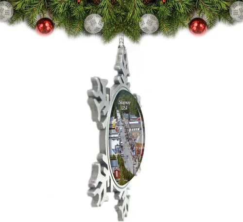 Vista 2 de Estados Unidos América Skagway Alaska Adorno de Navidad Decoración de árbol de cristal Metal recuerdo regalo