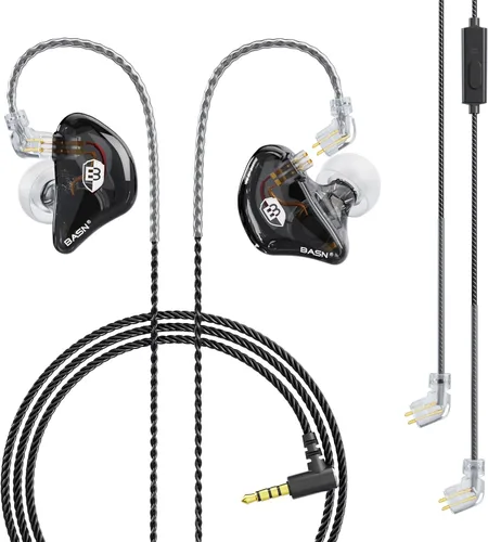 Vista 13 de BASN Auriculares profesionales intrauditivos con monitor para cantantes, bateristas y músicos con conector MMCX IEM (Pro Clear Negro)