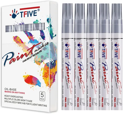 Vista 9 de TFIVE Rotuladores de pintura negra, paquete de 5 rotuladores permanentes a base de aceite, punta media, impermeables y de secado rápido
