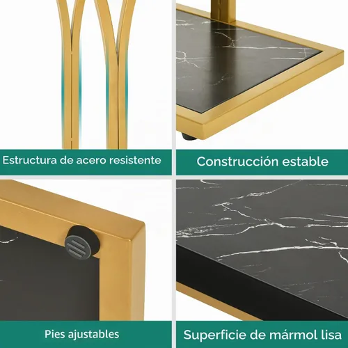 Vista 6 de YITAHOME Mesa consola dorada con luces LED, mesa de entrada, moderna y estrecha mesa auxiliar para sofá lateral con parte superior de mármol