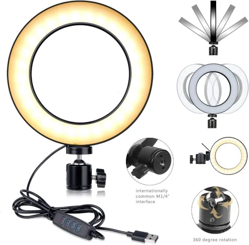 Vista 7 de Kit de luz de anillo de escritorio y pared, anillo de luz USB de 6 pulgadas con soporte de montaje para YouTube, tareas, manualidades, arquitecto