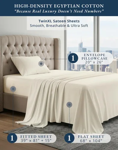 Vista 441 de LANE LINEN - Sábanas individual 100% algodón egipcio suave, cómodo y grueso de calidad de hotel, costuras reforzadas totalmente elásticas, sin