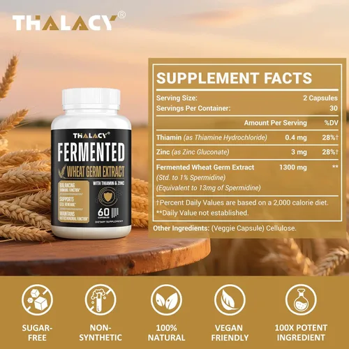 Vista 2 de Spermidine Supplements 13mg - 1300mg Cápsulas de extracto de germen de trigo fórmula potente con mayor contenido de espermidina y zinc para un