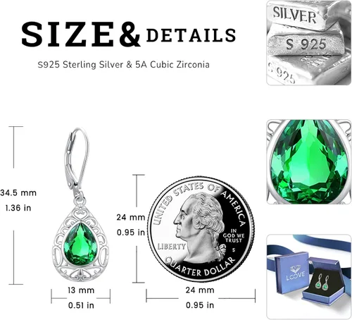 Vista 124 de Aretes colgantes de plata de ley con diseño de árbol de la vida, flor, abeja, animales, gato, colibrí, piedra lunar, turquesa, aretes con cierre