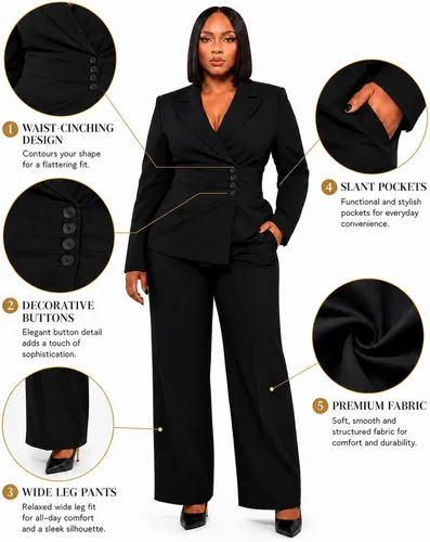 Vista 6 de CXXQ Conjunto de 2 piezas para mujer, talla grande, para negocios, casual Negro