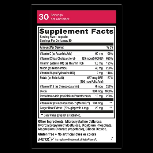 Vista 2 de Weider Artery Health - Flexibilidad arterial y salud cardíaca - con vitamina K2, D3 y jengibre - Apoyo óseo e inmunológico* - Sin gluten y vegano