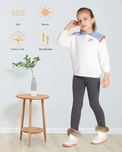 Vista 3 de Adorel Leggings térmicos con forro polar para niña, de algodón, color liso, paquete de 2