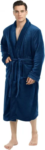 Vista 13 de NY Threads - Bata de baño de lujo en polar suave para hombre, bata de spa para hombre Negro