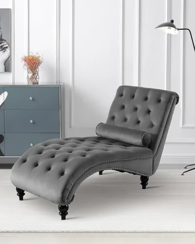 Vista 17 de Tumbona de piel sintética para interiores con almohada, moderna tumbona, sillas ergonómicas tapizadas de poliuretano sin brazos con botones