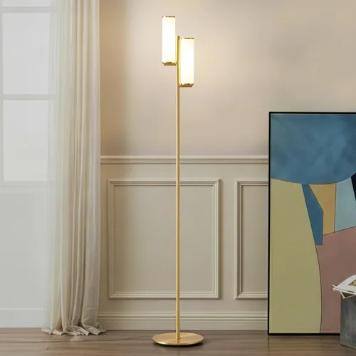 Vista 9 de Brightech Gemini - Lámpara de pie regulable con dos luces, moderna lámpara de árbol alto para dormitorio, oficina, sala de estar, oro/latón