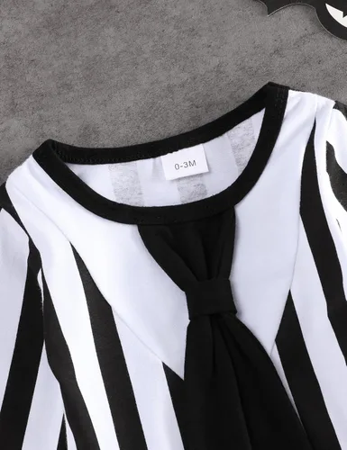 Vista 3 de Ropa de bebé de Halloween Mono de rayas blancas y negras para bebés de 0 a 24 meses