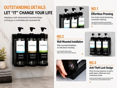 Vista 4 de Shampoo Conditioner Body Wash Dispenser Set 13.53 Oz *3 Chamber