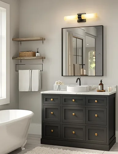 Vista 8 de Juego de 2 apliques de pared para baño con pantalla de vidrio esmerilado Negro