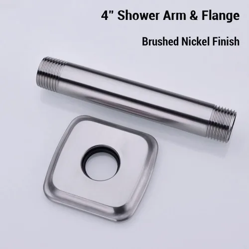 Vista 5 de Brazo de ducha con brida de acero inoxidable de 4 pulgadas, extensión recta montada en el techo para cabezal de ducha de lluvia superior, níquel