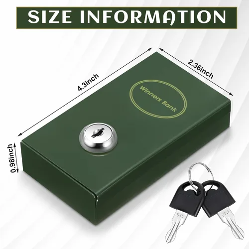 Vista 2 de Reallnaive 1 Paquete Caja de Metal para Apostadores Tamaño de Bolsillo Banco Ganador Caja de Dinero de Casino con 2 Llaves Caja Fuerte Portátil